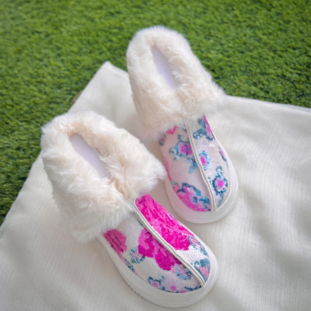 珠片棉鞋（跟高5CM左右）