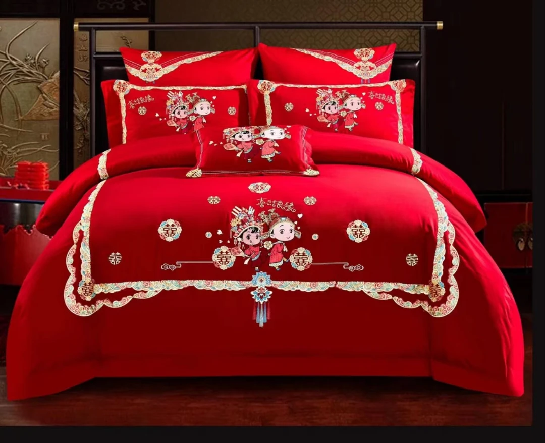 适合年轻人新婚四件套高档简约婚房婚庆磨毛磨毛结婚中式欧式绣花
