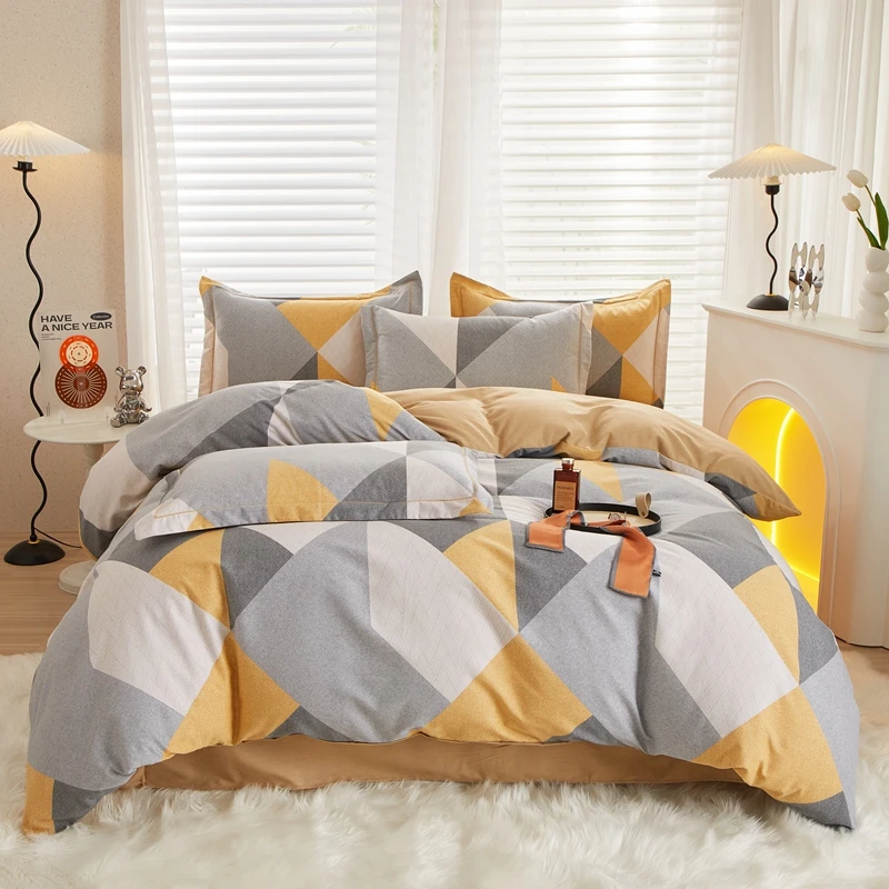 V/雅鹿全棉条纹款全棉加厚磨毛四件套简约小清新单人学生宿舍轻奢