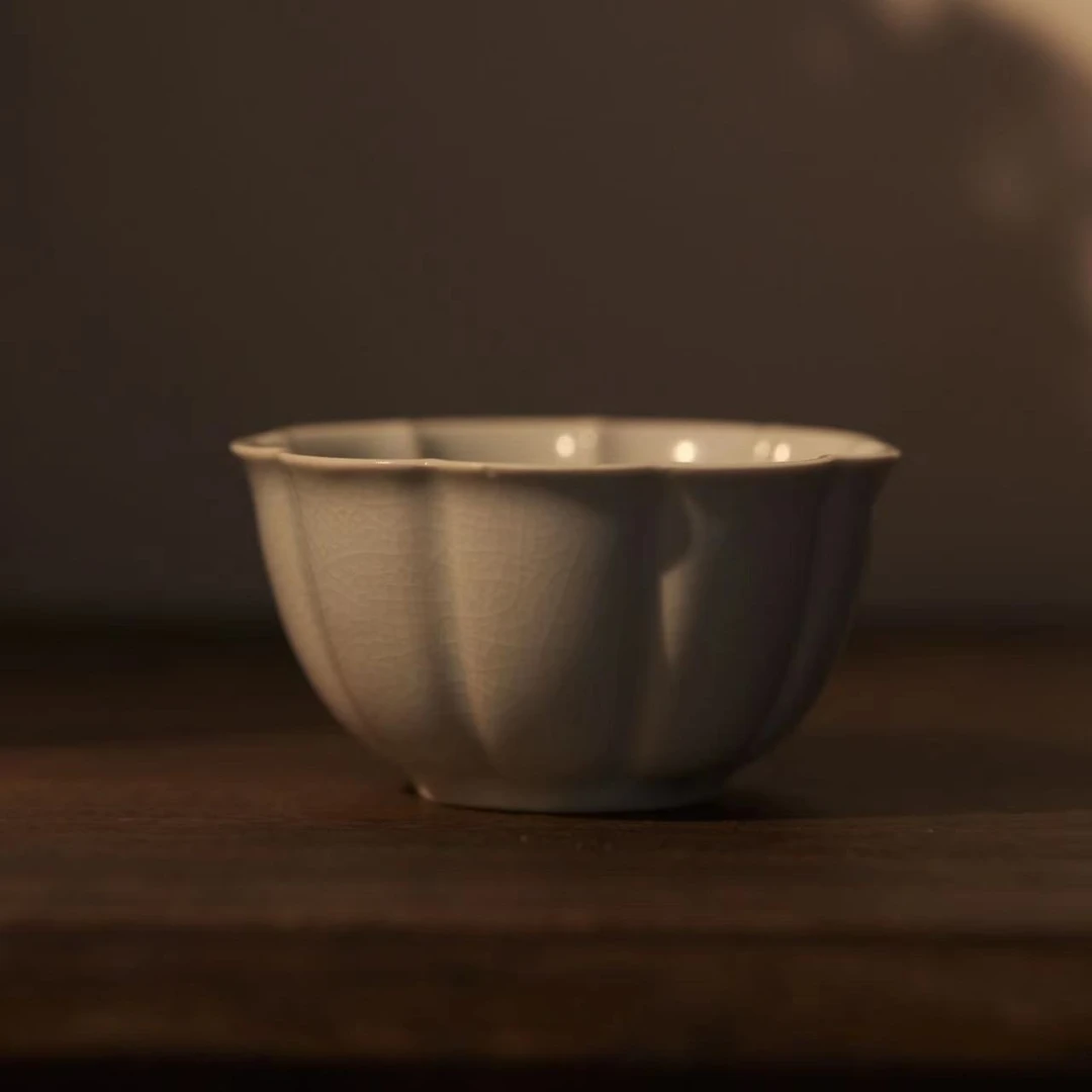 【有茶有院·汝窑花瓣杯】汝瓷单杯 开片可养