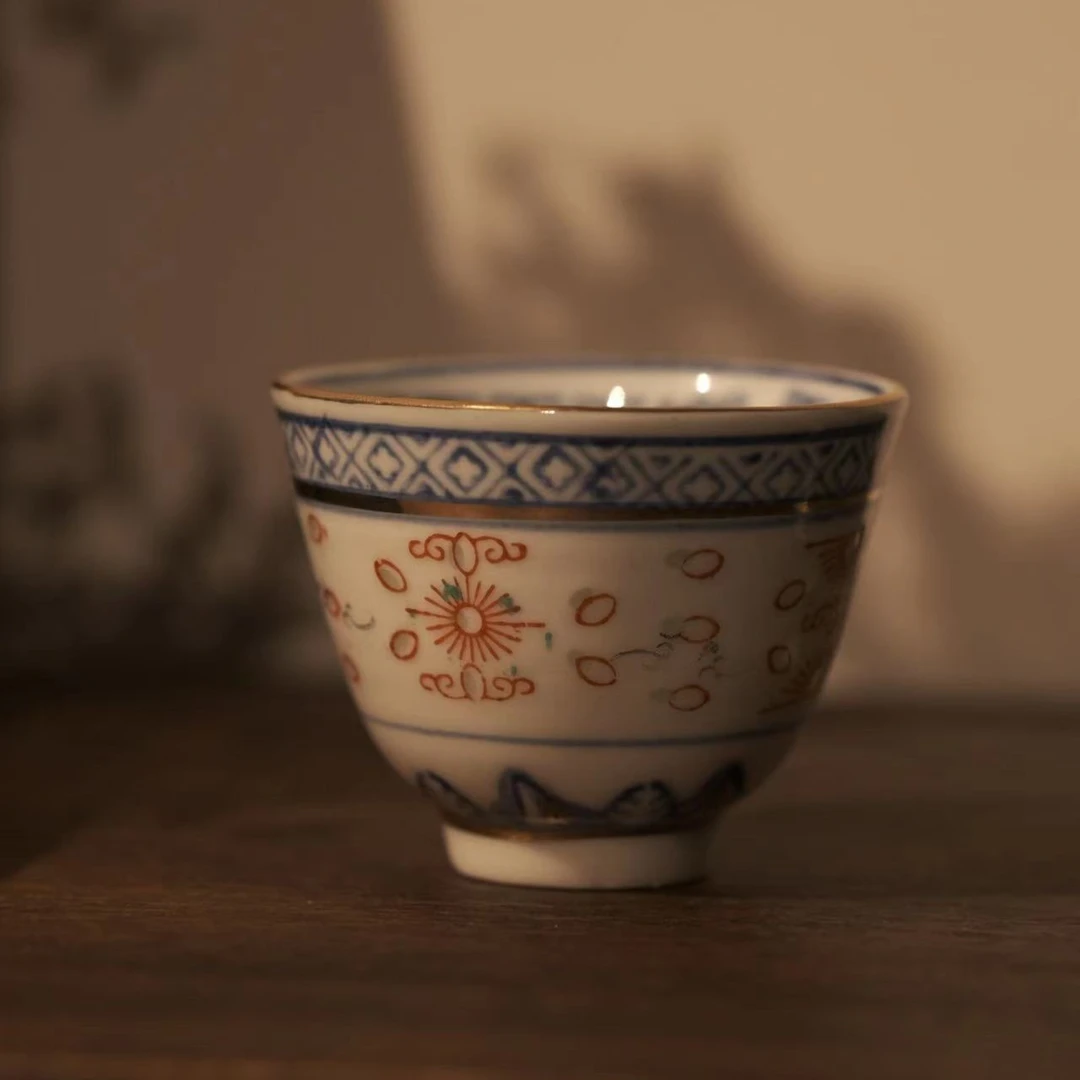【有茶有院·加彩青花玲珑杯】景德镇，加彩青花玲珑 主人品茗单杯