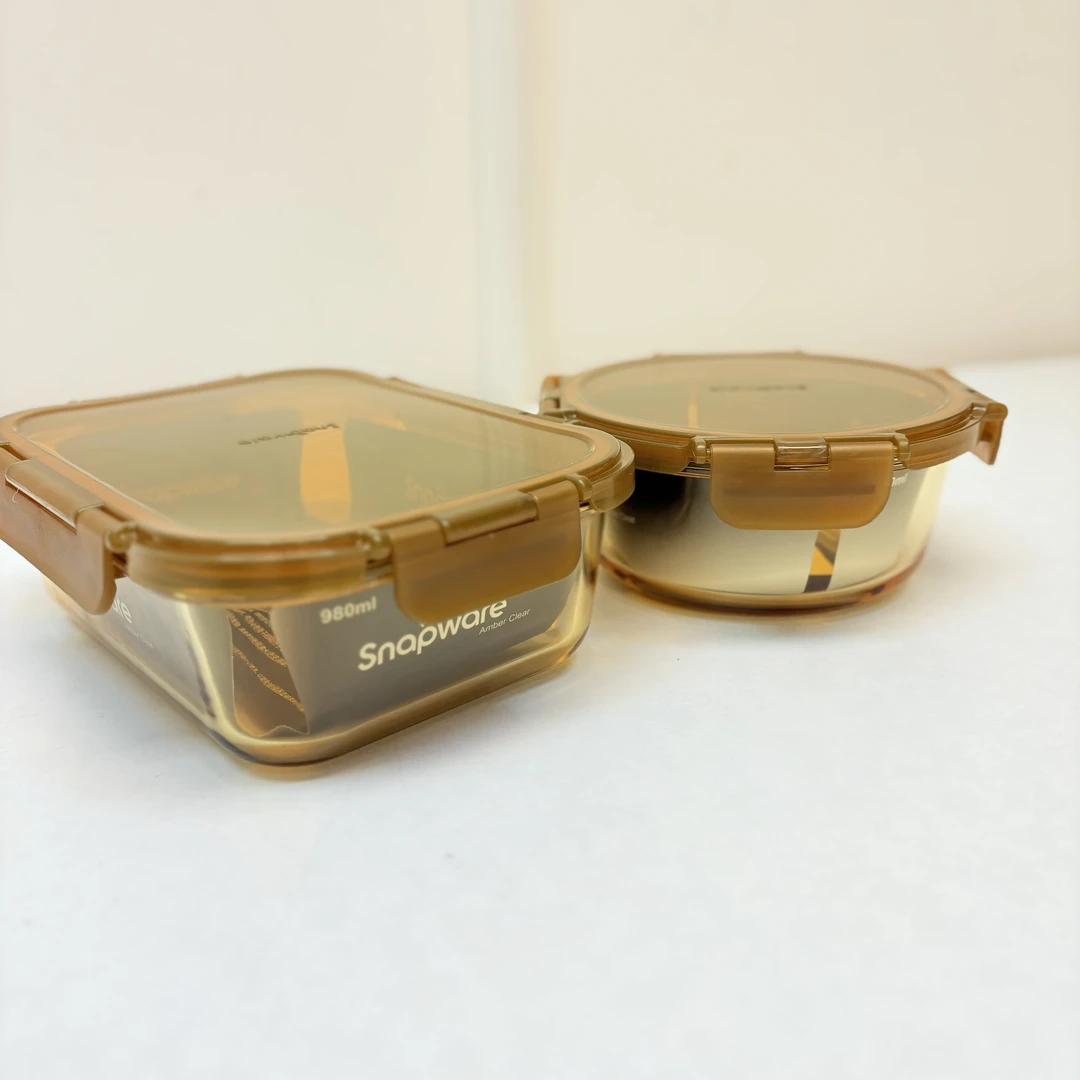 56284 康家，琥珀色高硼硅玻璃保鲜盒-20℃到400℃，容量：980+640ml