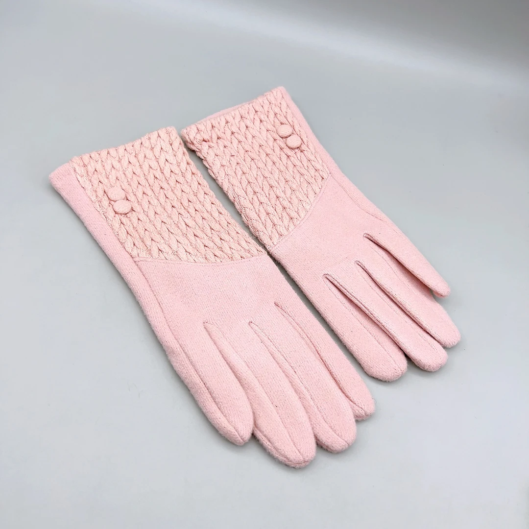 49635 女士编条双扣手套-粉色