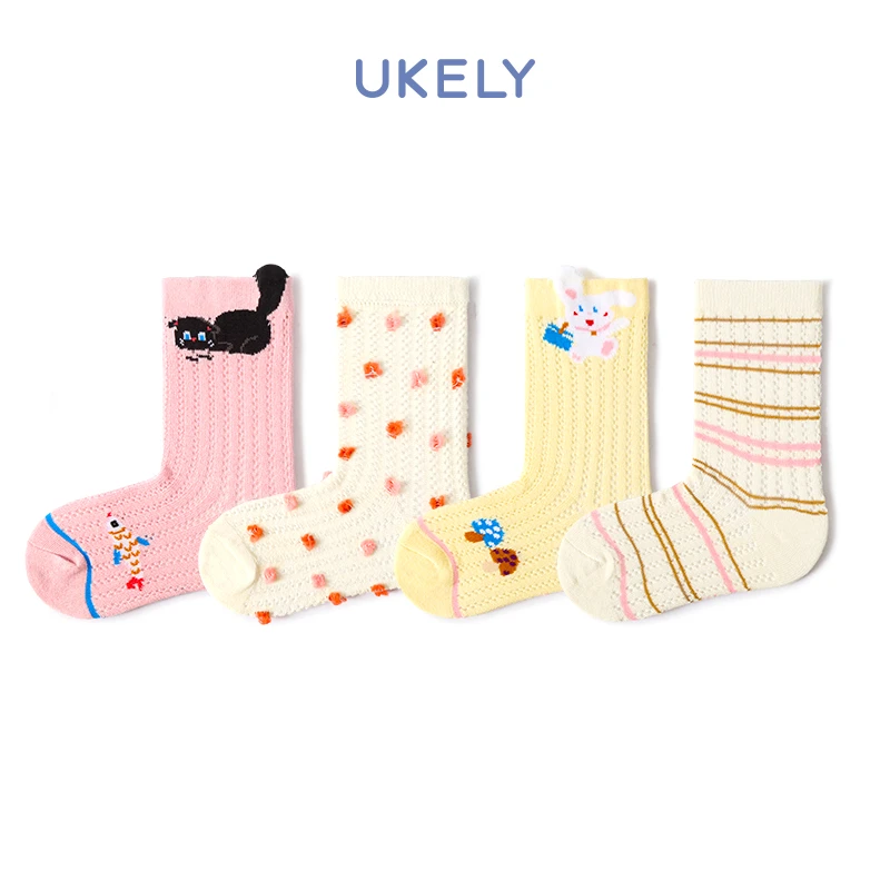 女童袜子春秋薄款A类棉质女孩公主袜夏季网眼可爱透气儿童中筒袜