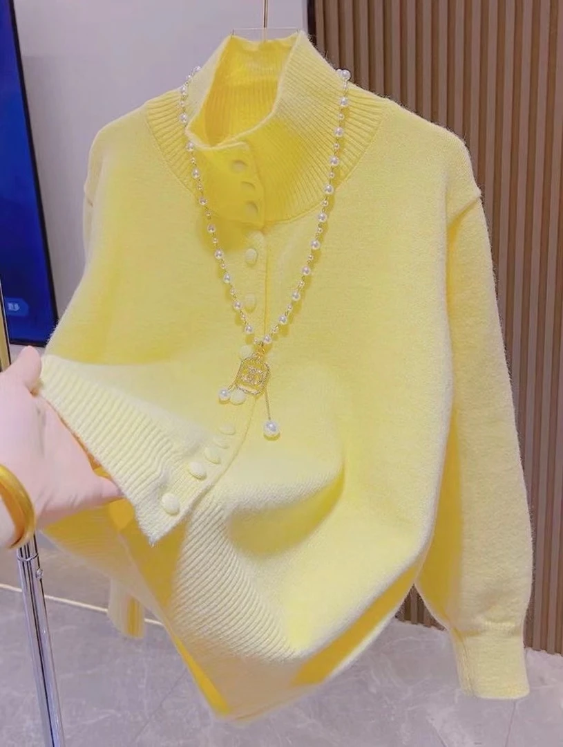 炸街秋冬新款慵懒别致针织开衫女2024宽松时尚立领毛衣百搭外套