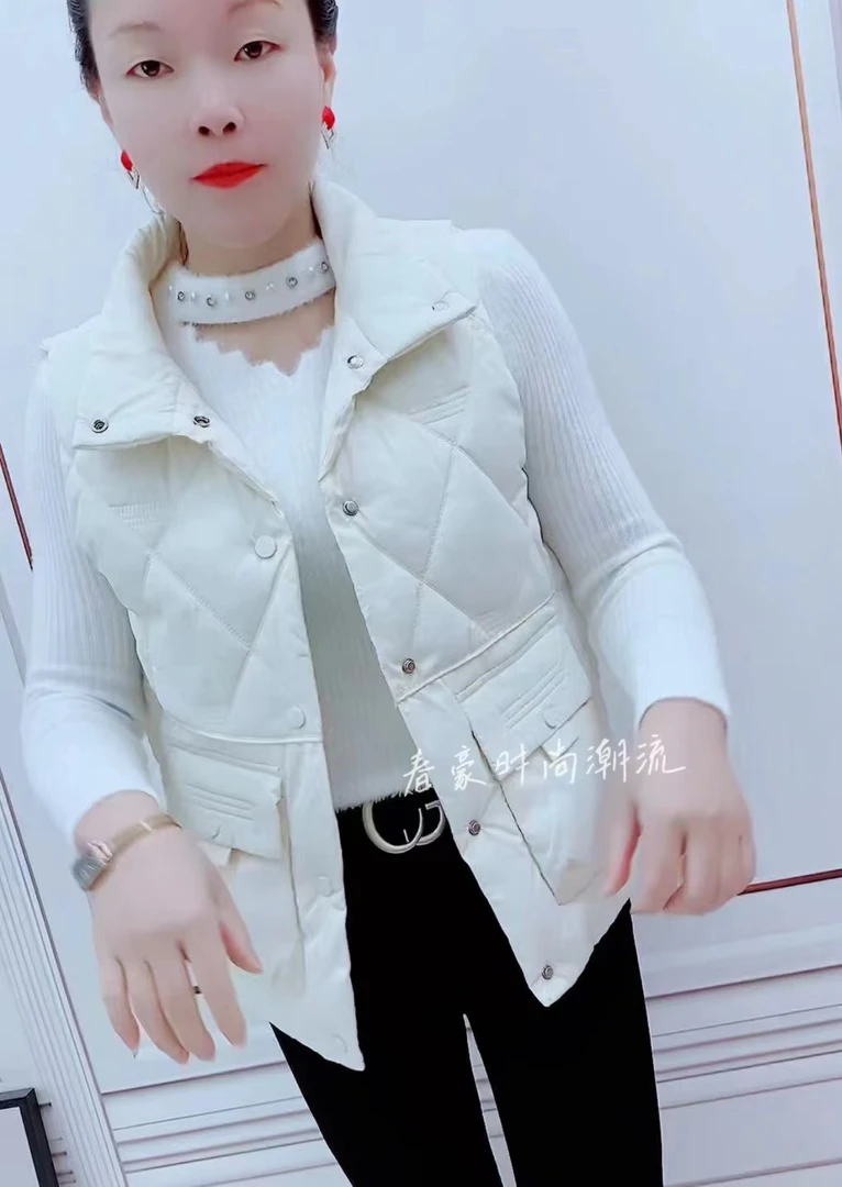 马甲女高档秋冬新款2024韩版立领修身显瘦菱格慵懒风口袋坎肩马夹