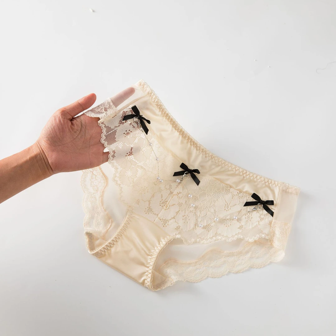 pinkplay吊链中腰女士内裤蕾丝性感甜美透气大码三角高弹蝴蝶结