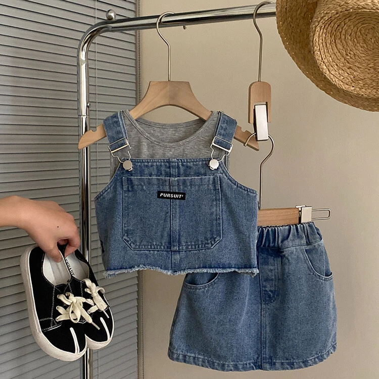 婴儿衣服夏季薄款洋气韩版吊带牛仔背带裙分体三件套装女宝宝夏装