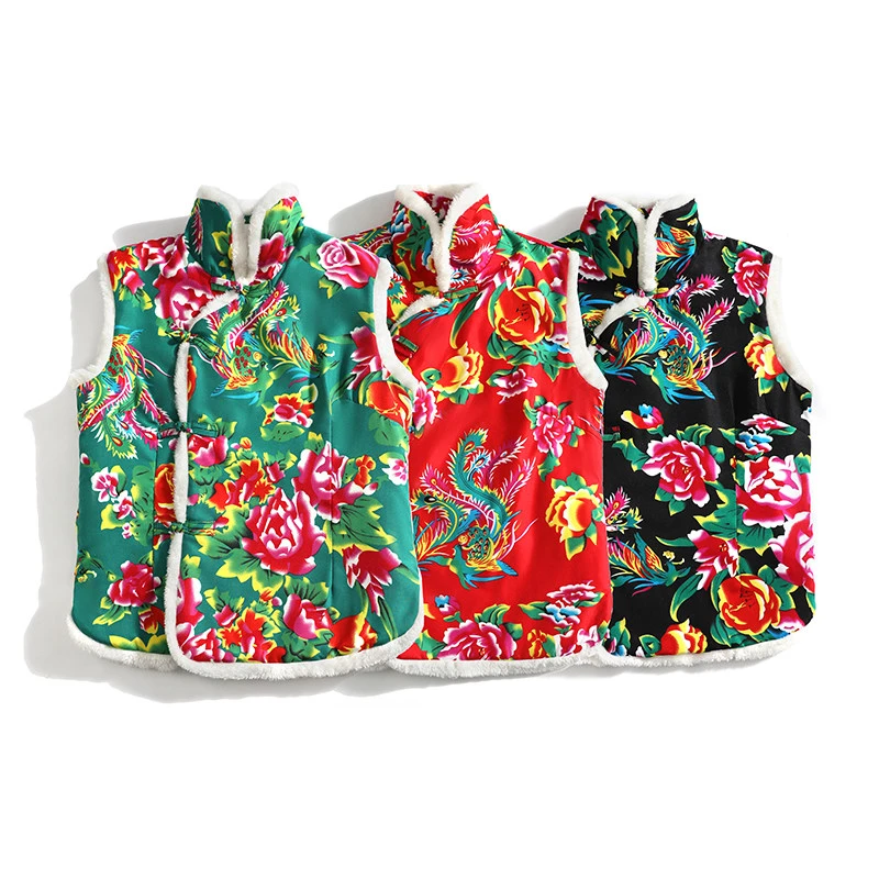 秋冬季棉马甲男立领夹棉加厚东北大花棉袄中国风碎花盘扣坎肩背心