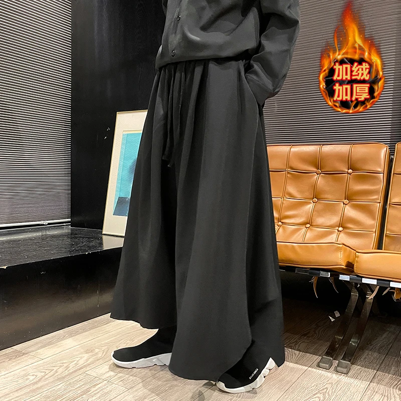 小众设计感暗黑系裙裤男秋冬季新中式汉服马面裙加绒加厚阔腿长裤