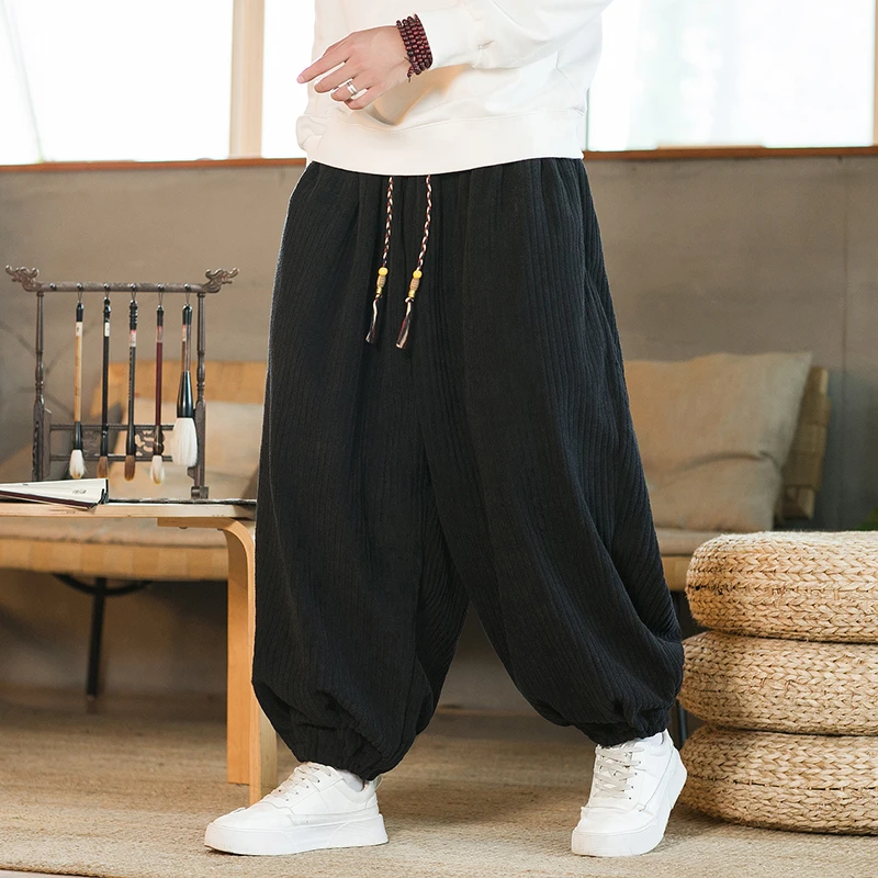 灯芯绒卫裤男士秋冬季粗条绒加厚重磅运动裤宽松垂感束脚灯笼长裤