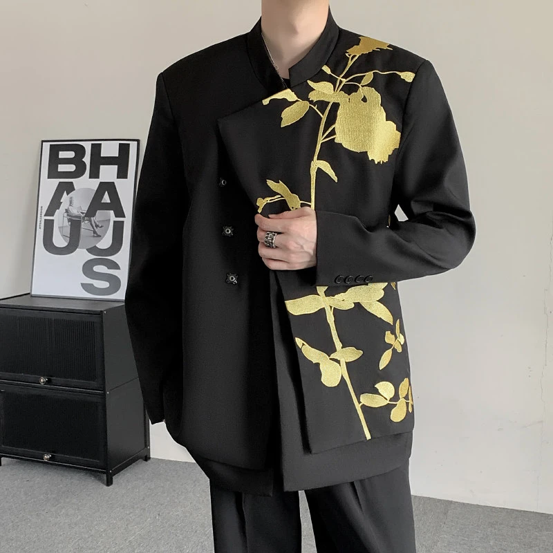 重磅刺绣高级感立领西服外套男士春秋季新中式复古国风中山装上衣