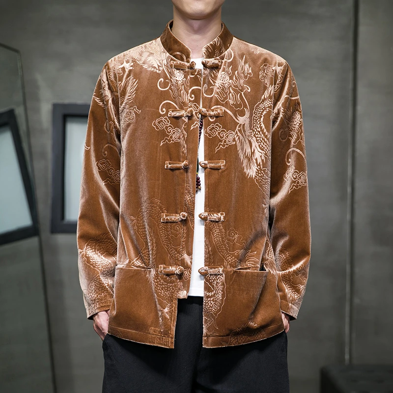 中国风龙袍提花外套男秋冬季高级感金丝绒唐装新中式汉服休闲夹克