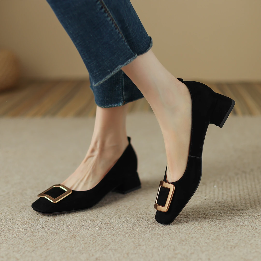 星期六百搭气质黑色鞋子粗跟单鞋浅口软底软面女鞋秋冬季通勤上班