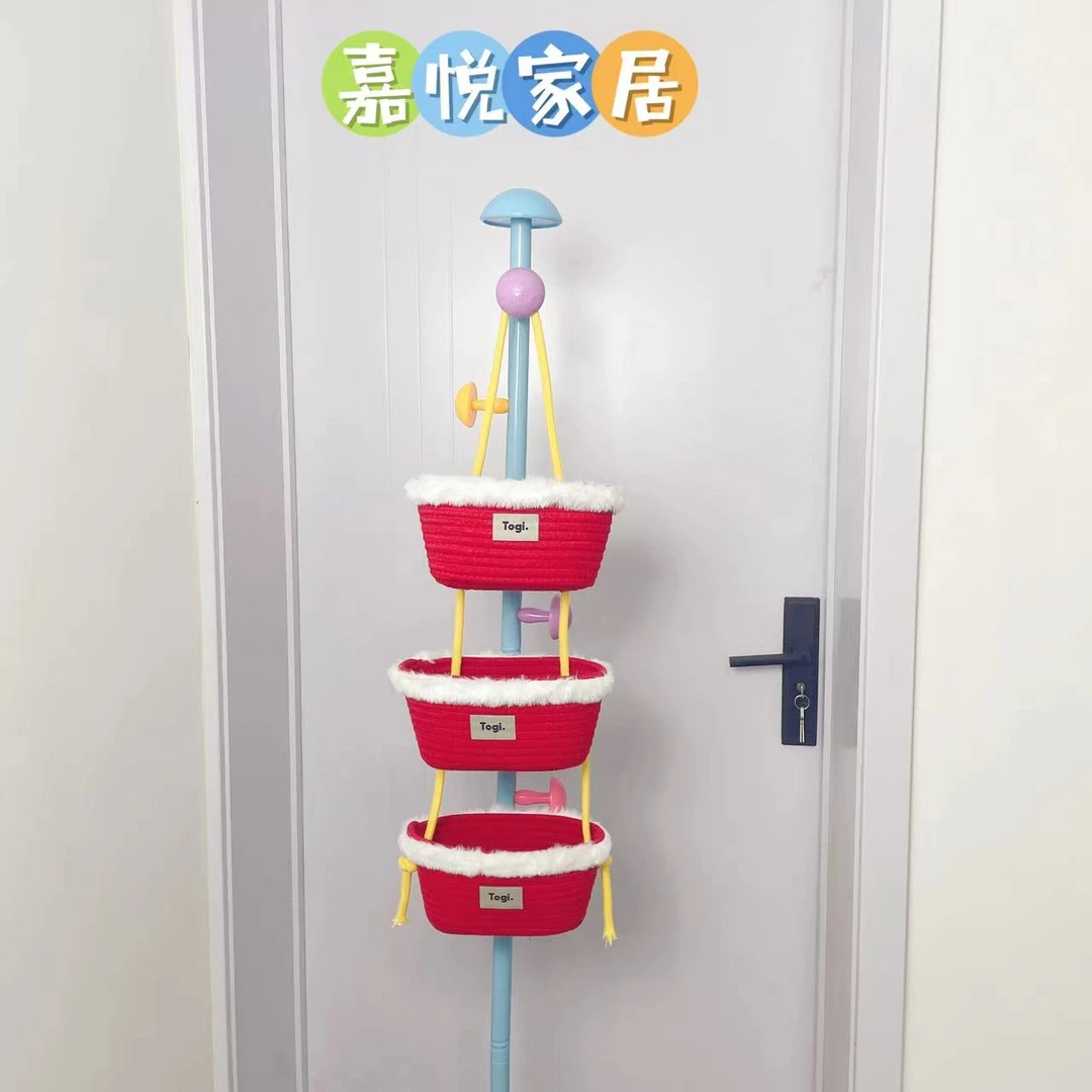 新年三联挂篮2024篮收纳筐客厅收纳筐手工创意可爱化妆品收纳红色