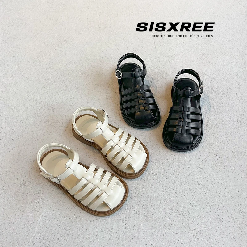 SISXREE【半包凉鞋】儿童凉鞋女孩2024新款夏季女童罗马鞋包头软底