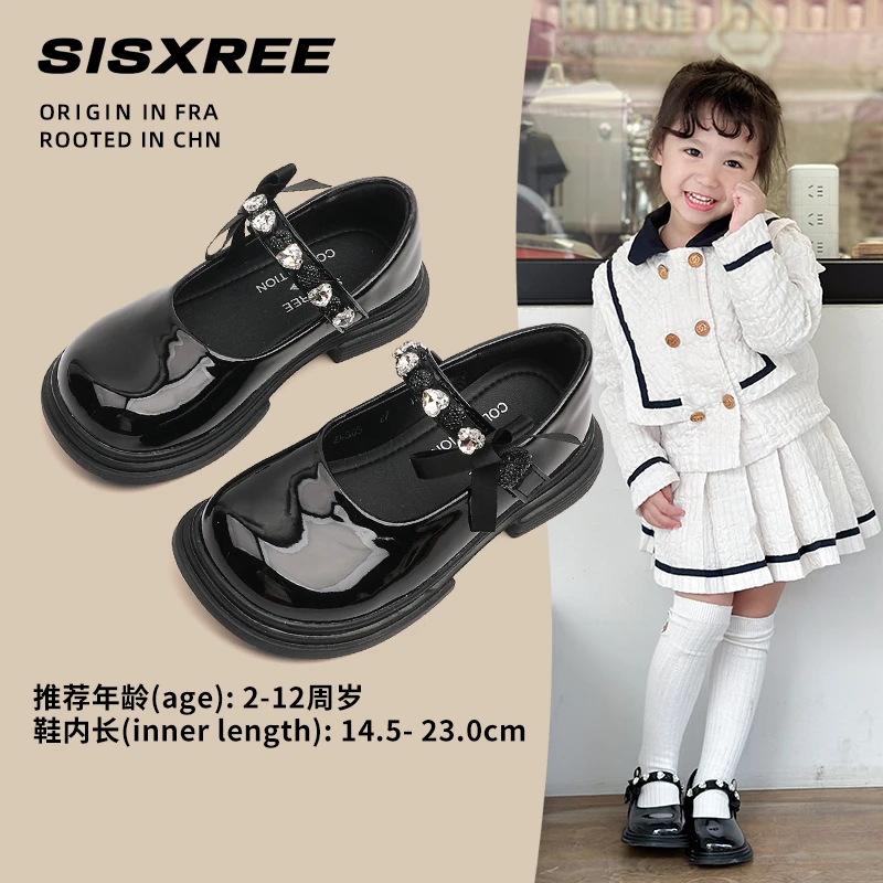 SISXREE【小钻女】女童皮鞋黑色演出公主单鞋玛丽珍鞋子儿童豆豆鞋
