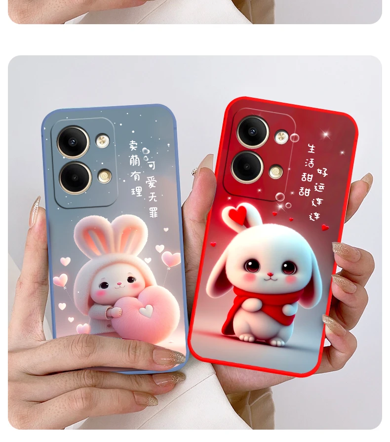 适用OPPOReno13手机壳网红女PKM110卡通萌兔液态硅胶防摔全包直边