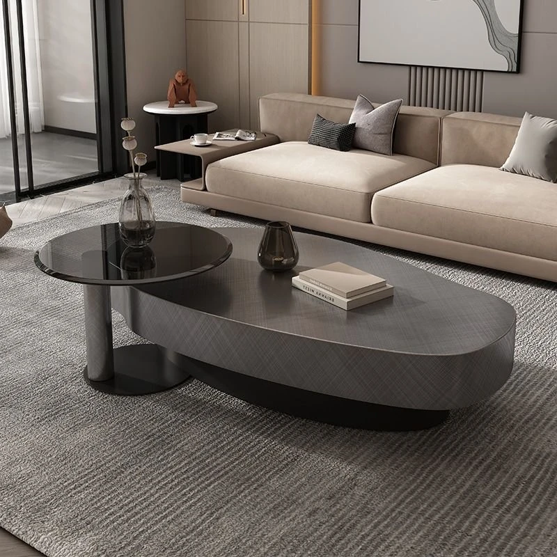 意式椭圆形高端极简茶几客厅家用小户型现代简约芒果带抽屉不锈钢