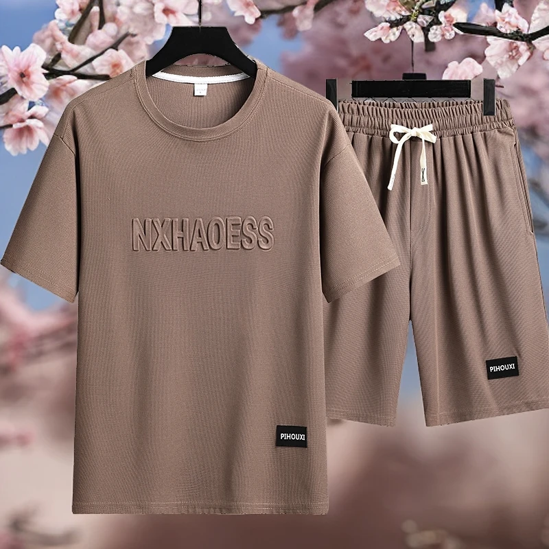 宽松潮流透气夏季百搭时尚青年帅气短袖T恤套装男休闲男士薄款