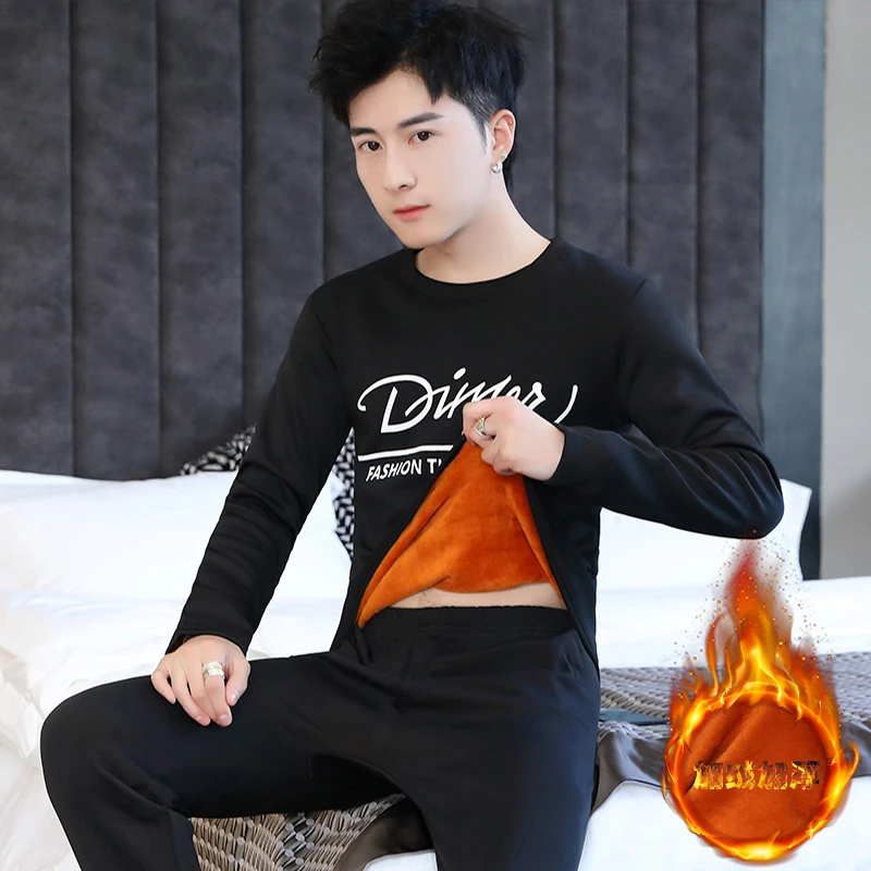 男士保暖内衣冬季加厚加绒套装少年圆领打底衫可外穿御寒秋衣秋裤