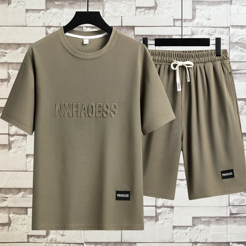 夏季新款潮牌短袖短裤套装青少年休闲运动一套搭配衣服短袖t恤男