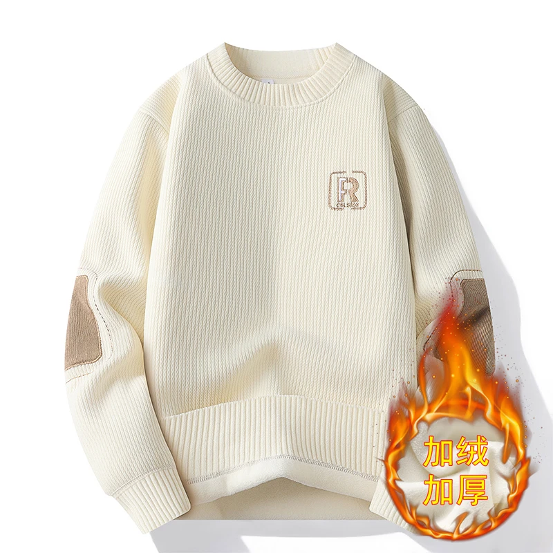 潮流毛衣男生秋冬季圆领针织衫男士潮牌痞帅刺绣线衣加绒加厚毛衫