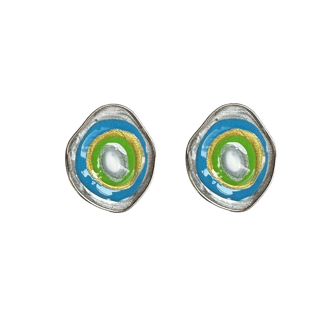 铜合金耳饰 蓝黄绿色年轮耳钉
