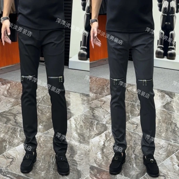 秋冬新款男士简约时尚韩版潮流修身个性拉链休闲裤66601