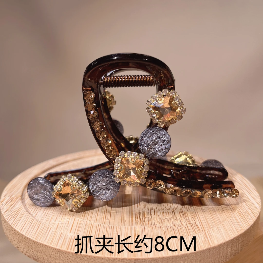 约8公分新款雾霾蓝方糖钻抓夹韩版轻奢优雅时尚精致百搭简约发饰