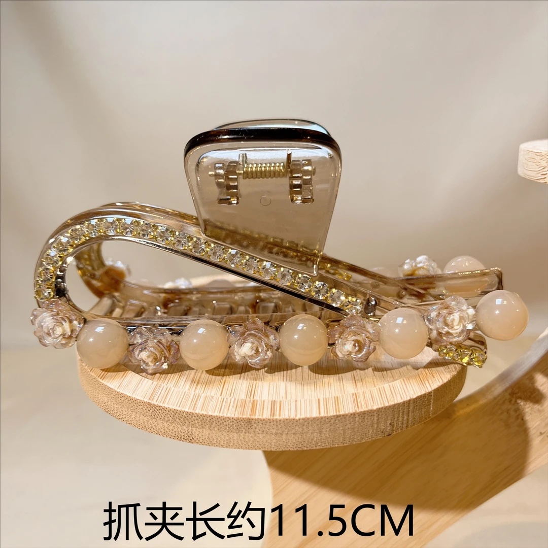 约11.5公分新款U型玫瑰珠珠抓夹百搭时尚气质轻奢优雅精致发饰