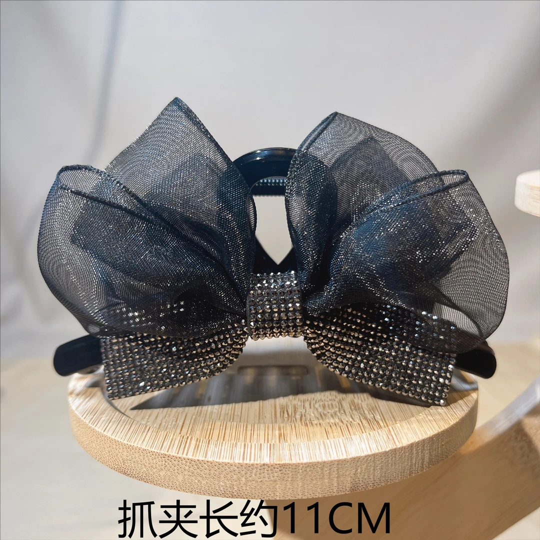 约11公分新款黑色绢纱蝴蝶结抓夹双面气质轻奢百搭优雅时尚发饰