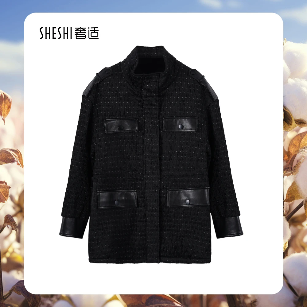 2025秋冬新品时尚小香风拼接加厚女外套