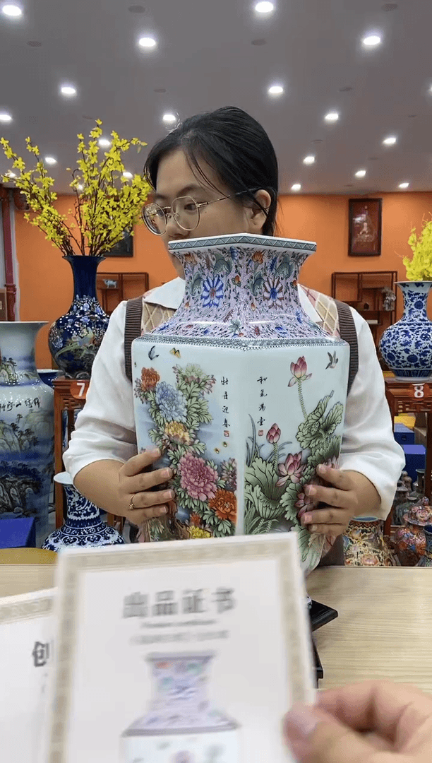 【闪购商品】瓷瓶王锡良《四季花鸟》四方尊+礼盒+证书