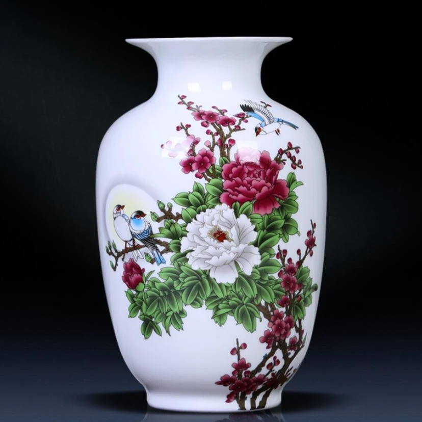 鸿轩景德镇陶瓷摆件客厅插花现代简约家居干花装饰品月亮冬瓜瓶