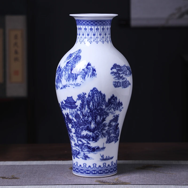 景德镇陶瓷器花瓶青花釉中插花家居客厅装饰品酒柜餐边柜摆件