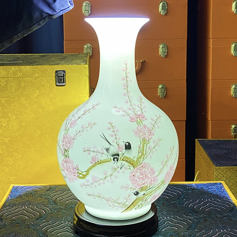 景德镇陶瓷花瓶胡晶老师手绘水点桃花赏瓶手工艺术