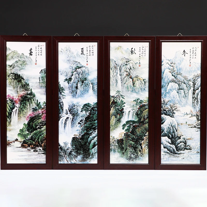 鸿轩春夏秋冬瓷板画景德镇陶瓷（尺寸：单幅高54cm宽20.5cm）