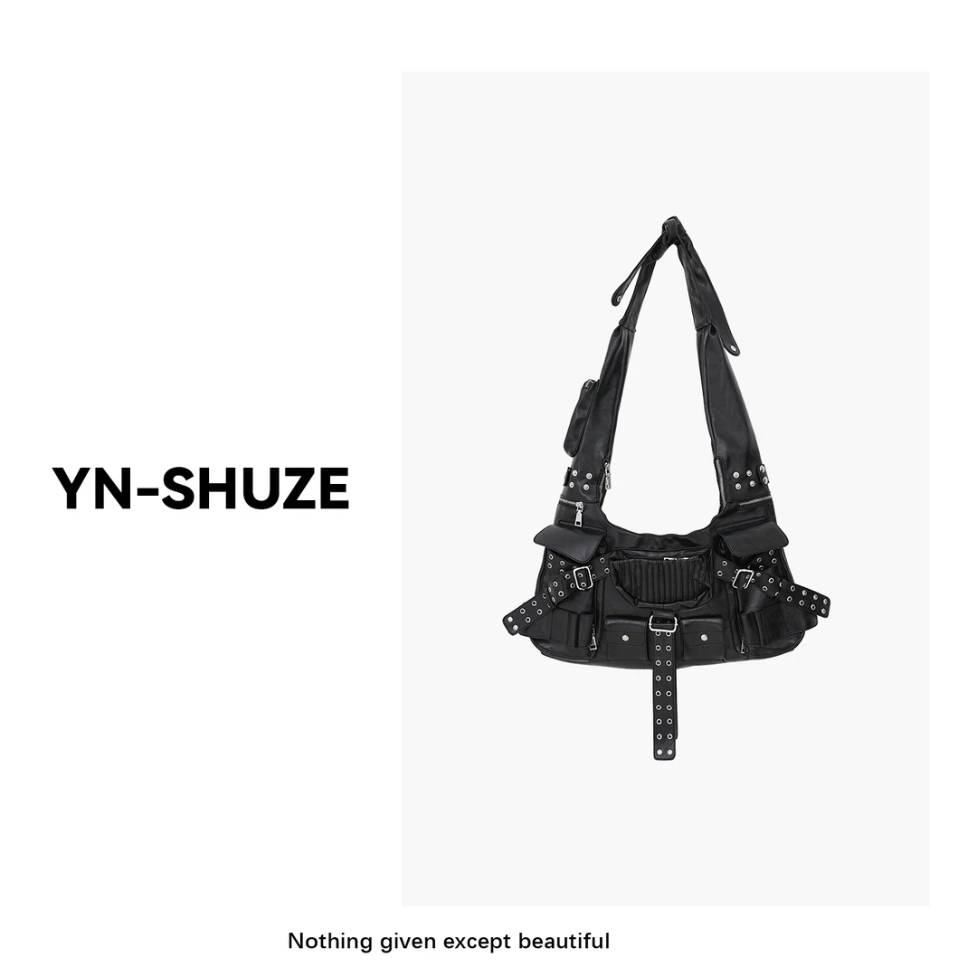 YN-SHUZE机车多口袋亮面手提包YNB27160