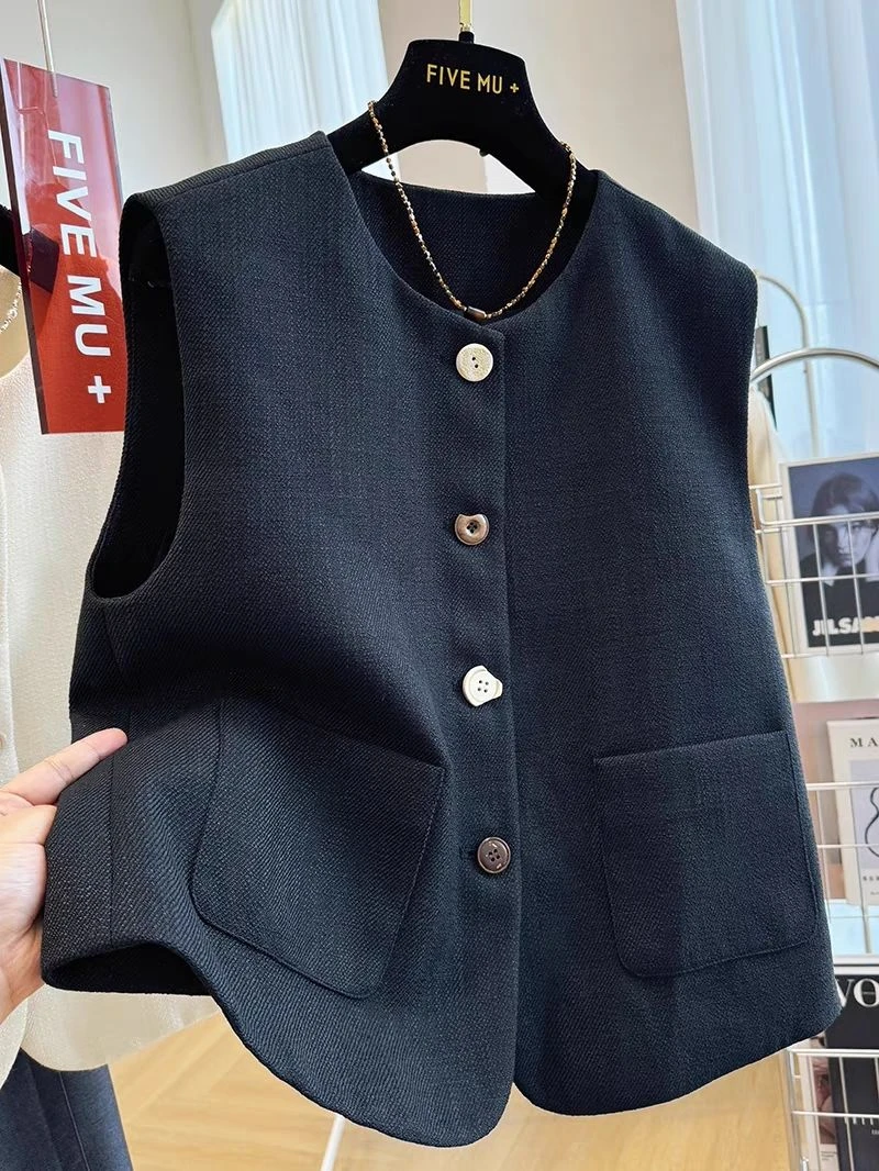春秋气质圆领小西装马甲背心外套女法式气质外穿叠穿无袖坎肩上衣