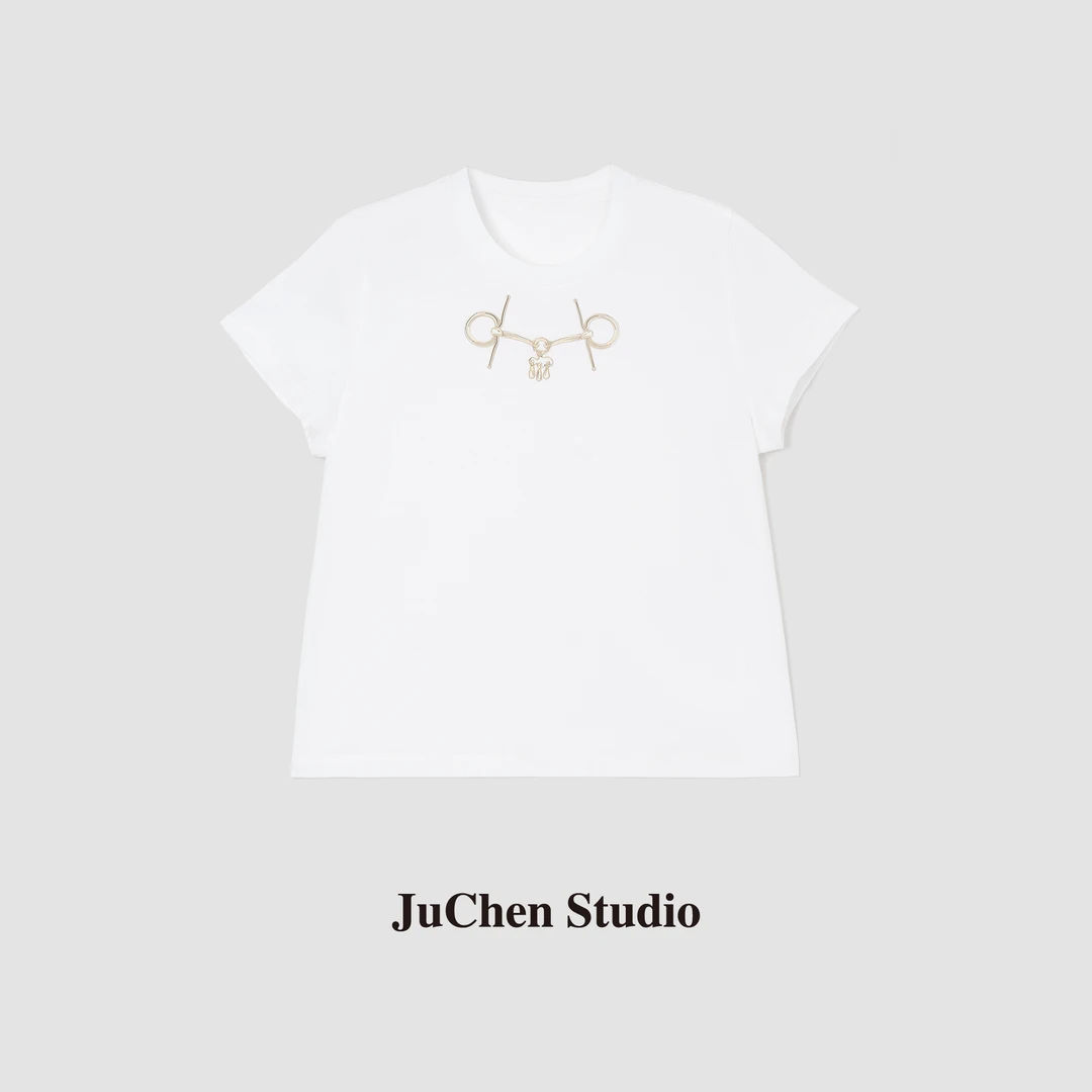 “养马女士”经典马衔扣柔软高支精梳棉立体印花短袖T恤 SS082954