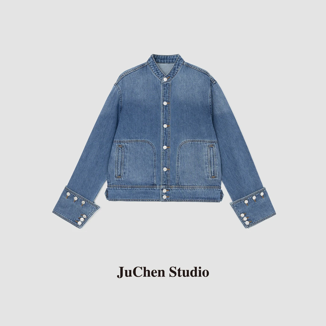 柔软渐变水洗法式小立领解构袖口牛仔外套 JY2408018-886