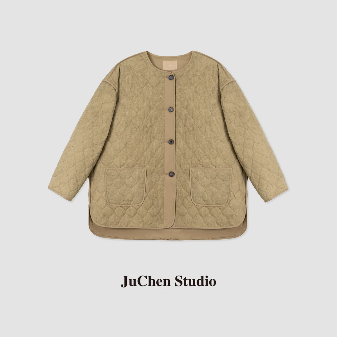 ♬侘寂风水洗做旧 葫芦纹廓型复古宽松圆领中长款外套 FW101634