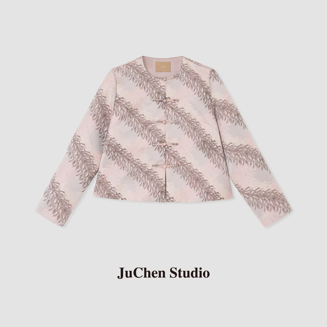 “北平知秋”新中式禅意轻奢织锦无领盘扣长袖国风外套女 SS032227