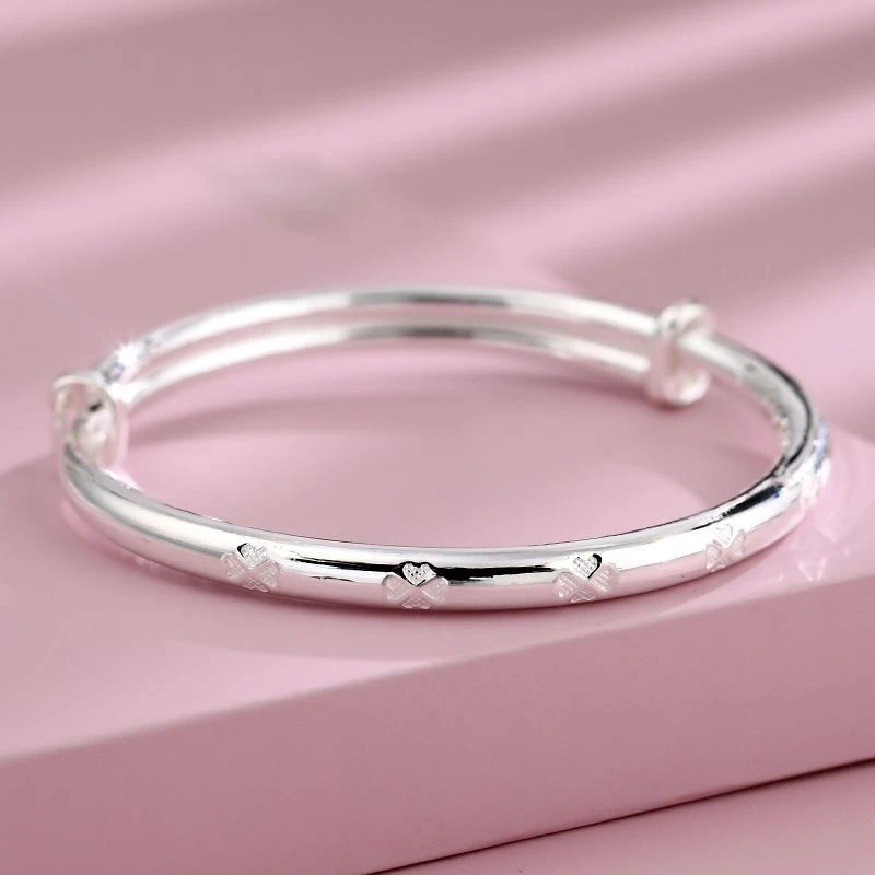 足银手镯 A713足银999.9四叶草手镯女小幸运银镯子可调节推拉送礼