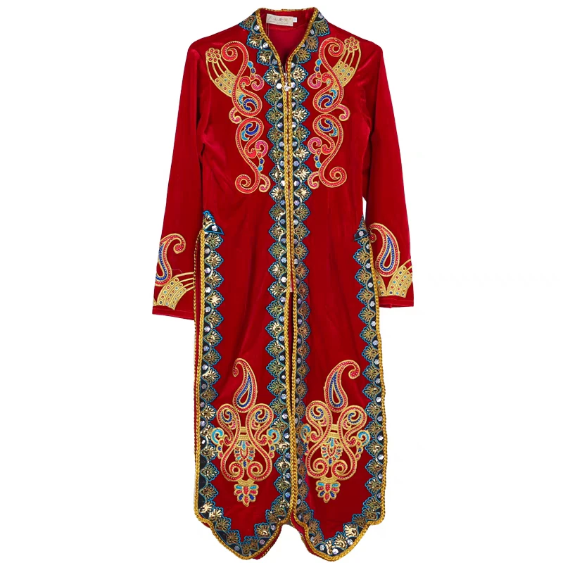 新疆舞演出服金丝绒保暖长马甲民族风广场舞服装维吾尔族舞蹈外套