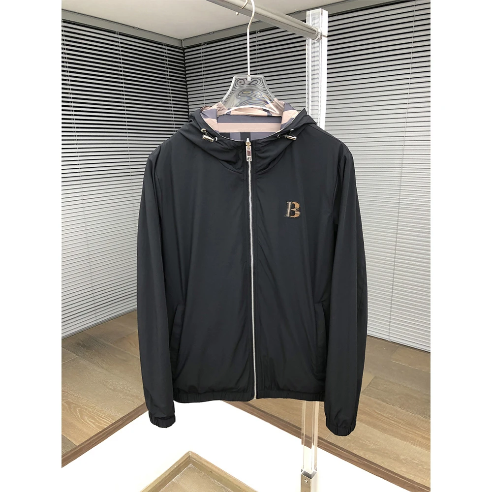 高端潮牌欧货2024春秋薄款百搭简约双面穿休闲连帽男士夹克外套