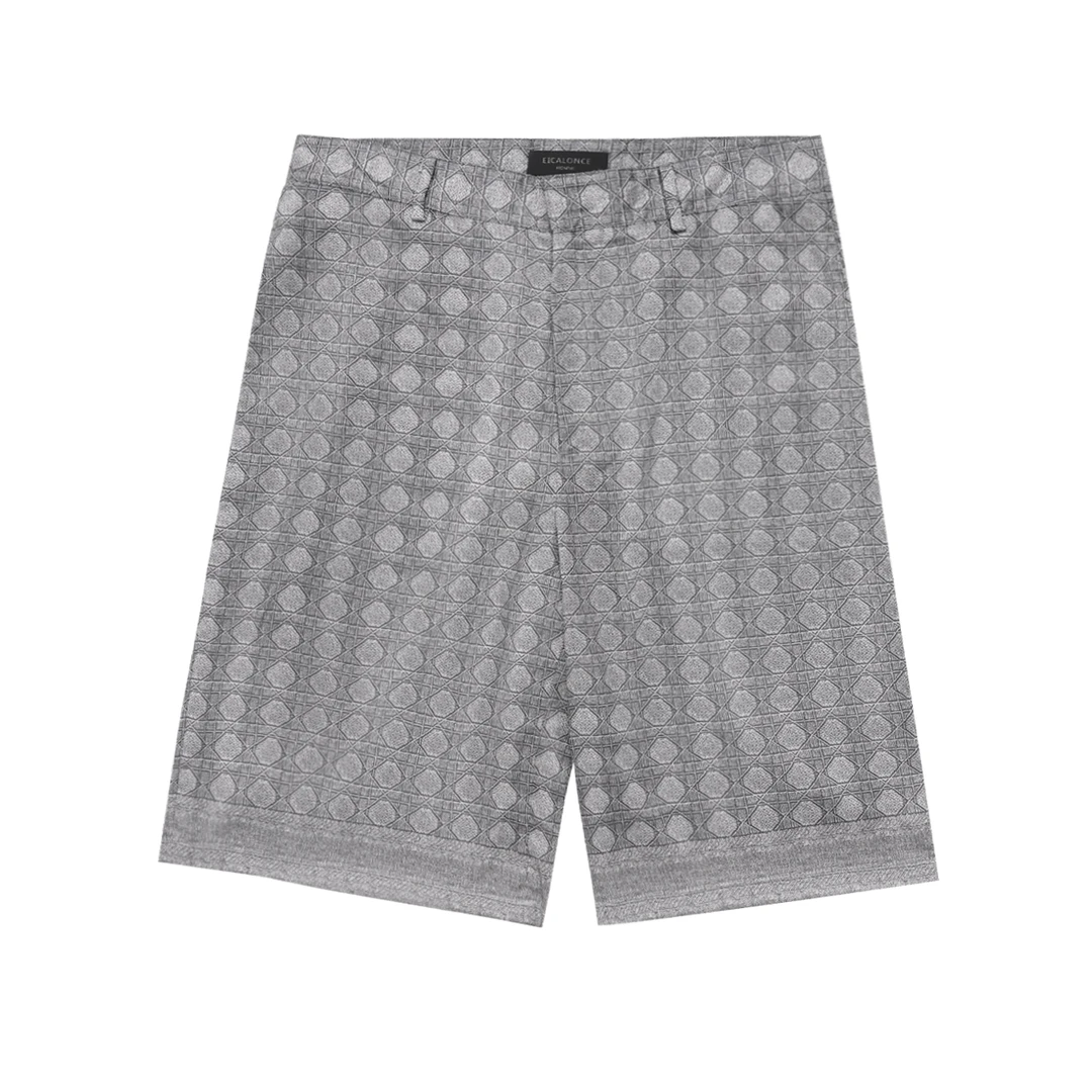 意卡伦萨24SS藤格印花斜纹翻领休闲时尚宽松舒适短裤KM11661