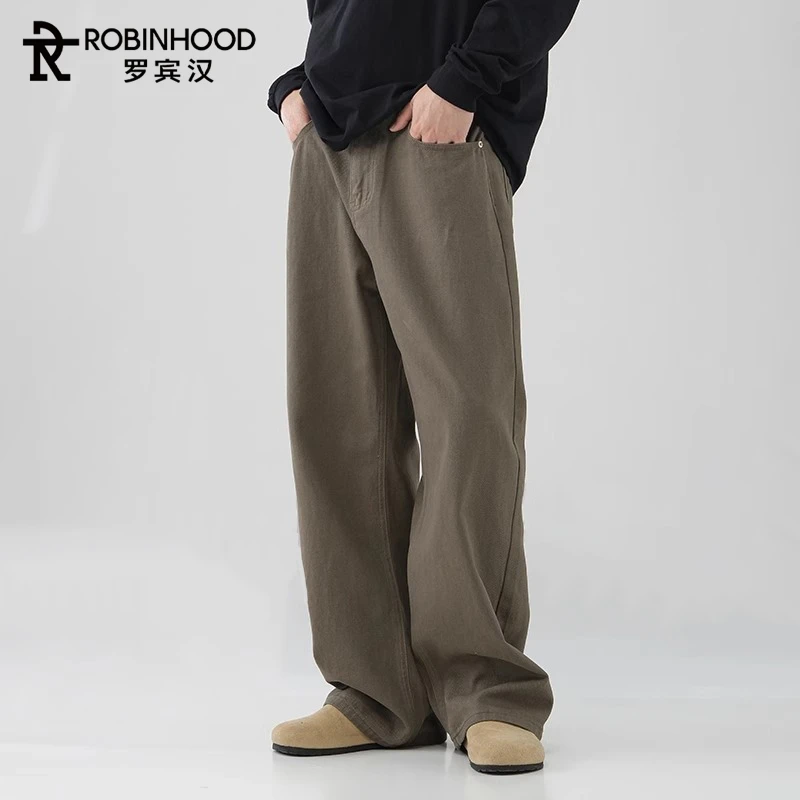 罗宾汉美式cleanfit牛仔裤男春季潮牌宽松阔腿直筒男士长裤子复古
