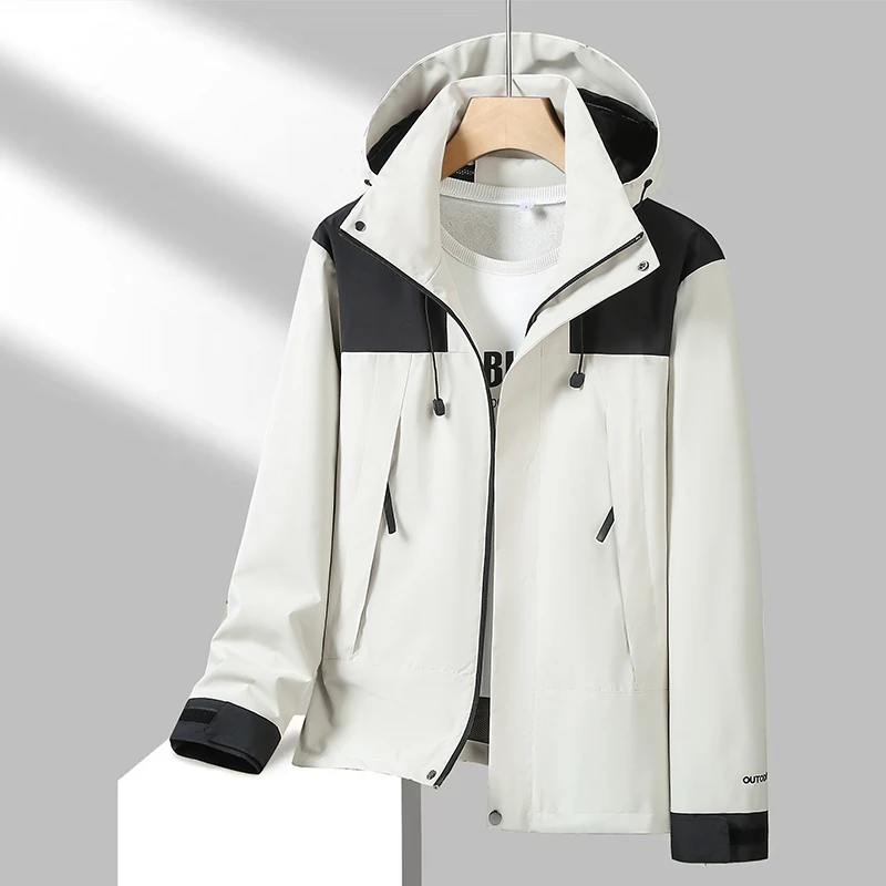 休闲男外套男士春秋运动户外情侣装户外防风冲锋衣可拆卸帽夹克潮